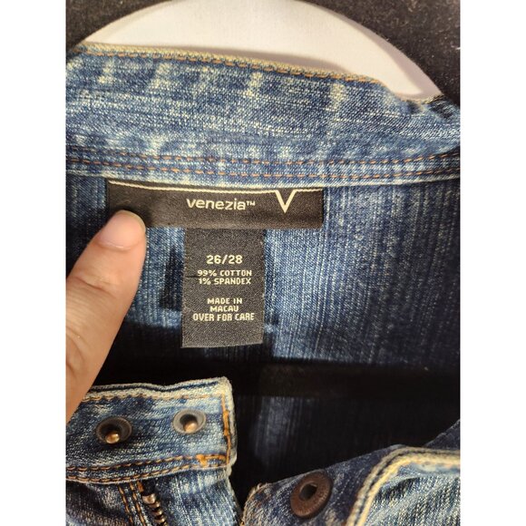 NOS Venezia Womens Denim Biker Jacket Y2K Rocker 26/28 - Picture 2 of 3